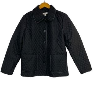 Charter Club Quilted Jacket Women's Medium Black Button Up Pockets Lightweight